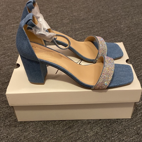 Cato Blue Denim Sandals with Rhinestone Strap - Picture 3 of 6